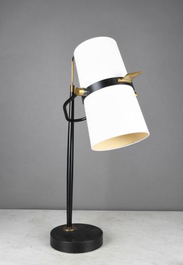 Black & Brass Two Light Fabric Shaded Desk Lamp