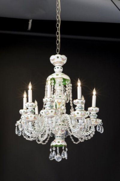 Old White Green Overlay Glass Crystal Chandelier Chandeliers