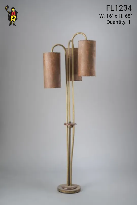 Brass & Wood Mid Century Curved Arm Floorlamp