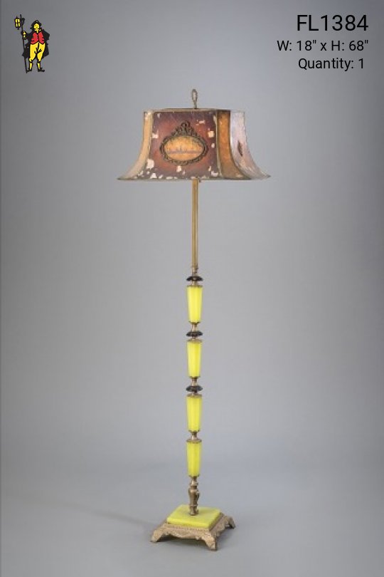 Brass & Jadalite Floorlamp w/Amber Mica Lampshade