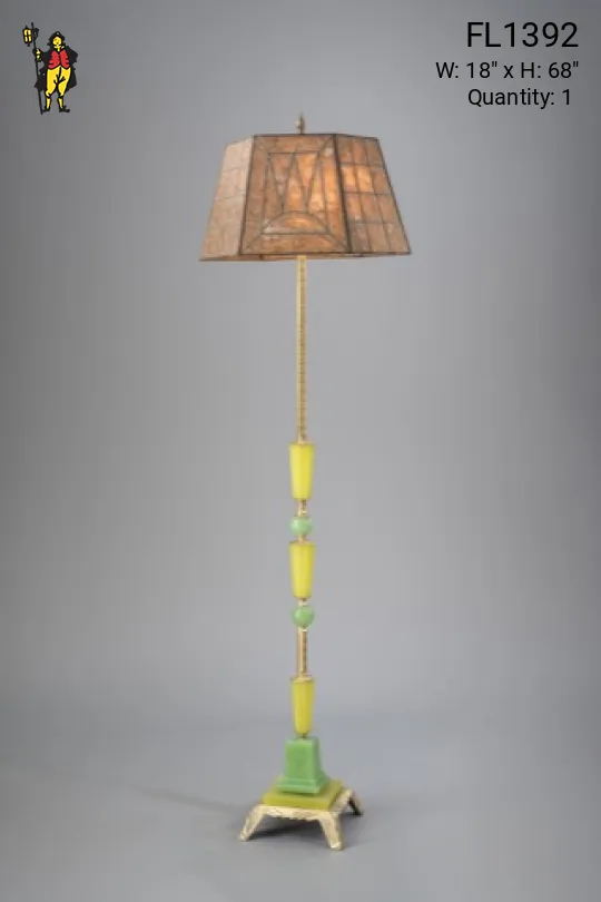 Brass & Jadalite Floorlamp w/Amber Mica Lampshade