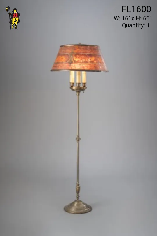 Three Light Floorlamp w/Etched Mica Lampshade