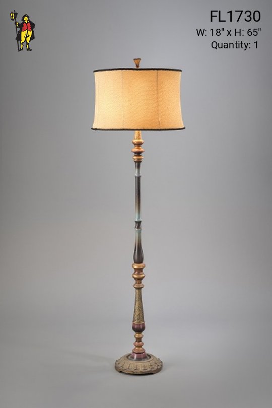 Traditional Multicolored Wooden Floorlamp w/Drum Shade