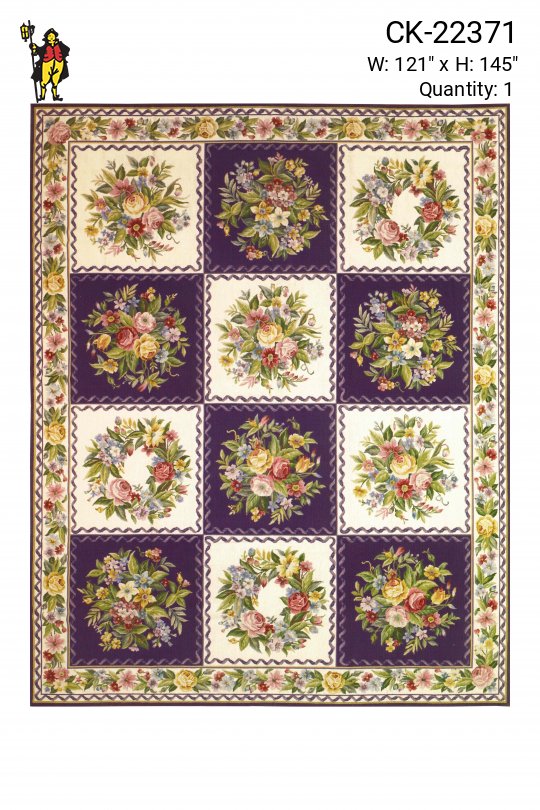Purple & White Geometric Floral Needlepoint Area Rug (10' 1" x 12' 1")