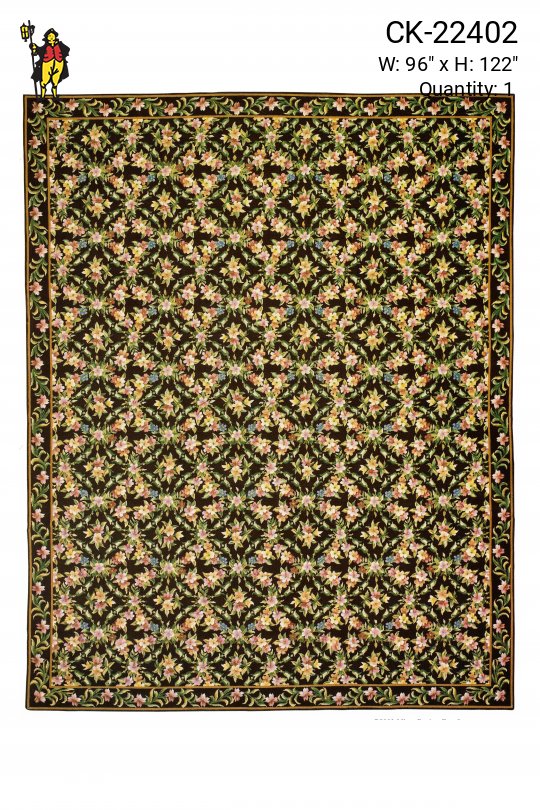 Dark Traditional Floral Needlepoint Area Rug (8' x 10' 2")