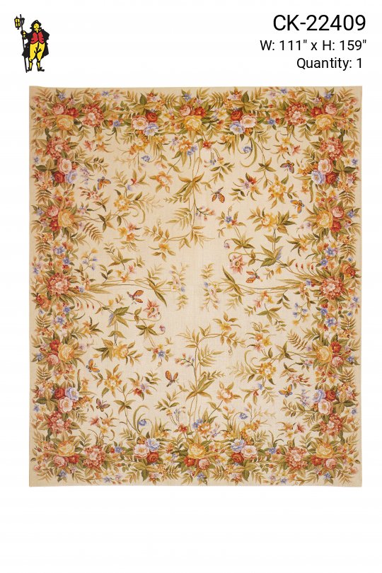 Borderless Floral Needlepoint Area Rug (9' 3" x 13' 3")