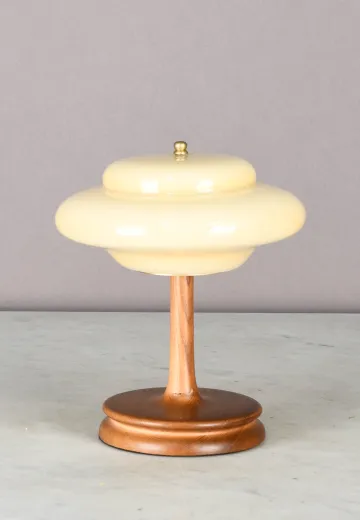Wooden & Glass Cafe Table Lamp (Wireless/Rechargeable)