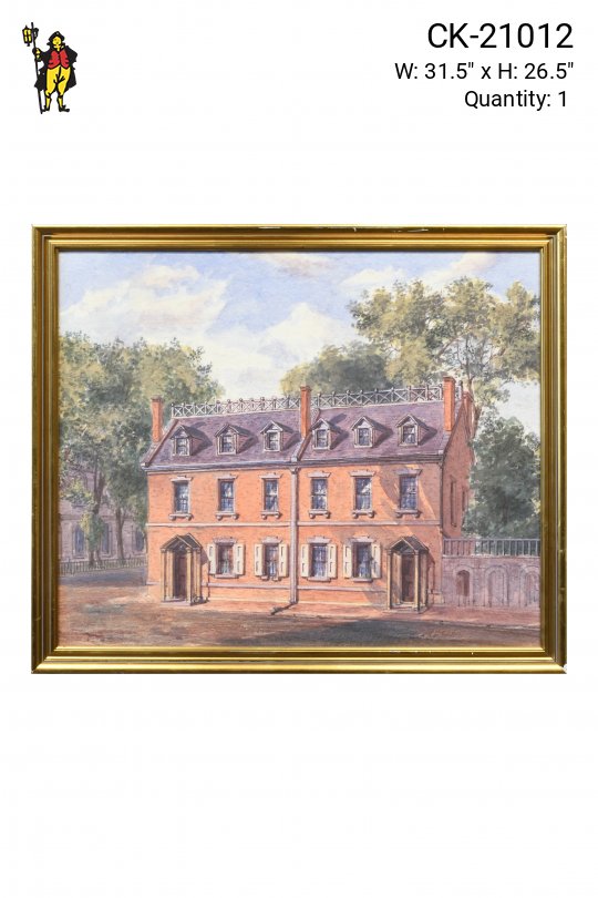 Framed Cleared American Colonial Revival Watercolor