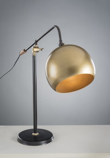 Brass & Black Desk Lamp w/Oversize Metal Shade