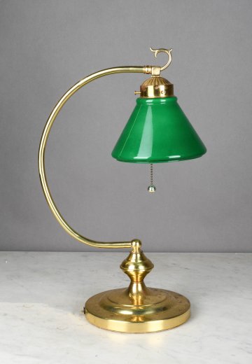 Polished Brass Desk Lamp w/Green Glass Shade