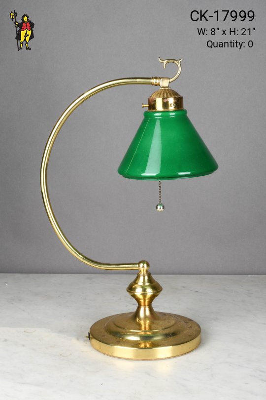 Polished Brass Desk Lamp w/Green Glass Shade