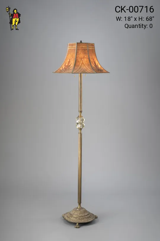 Antique Brass Floor Lamp w/Amber Mica Lampshade
