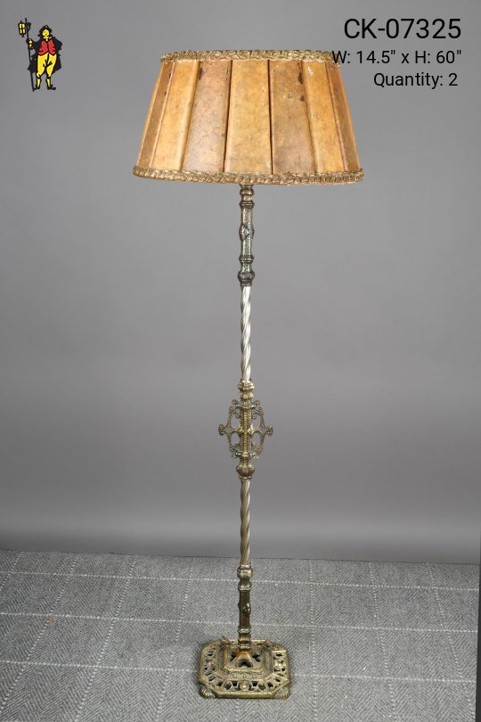 Gothic Brass Floor Lamp w/Mica Shade