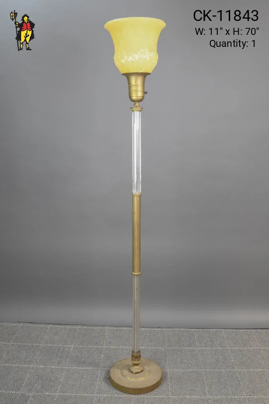 Mid Century Crystal & Brass Torchiere