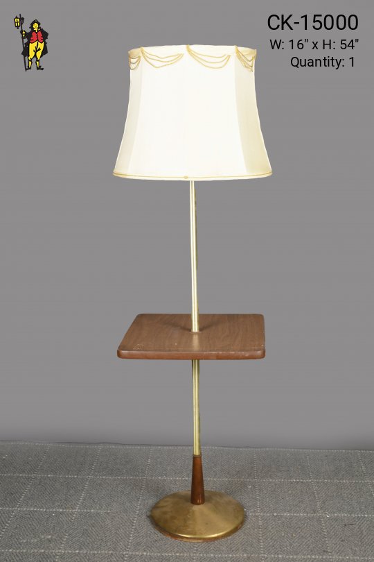 Brass & Wooden Mid Century Table Lamp w/Square Table