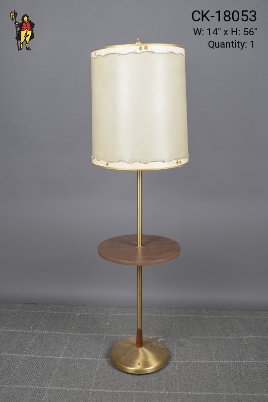 Brass Pole Floor Lamp w/Wooden Round Table