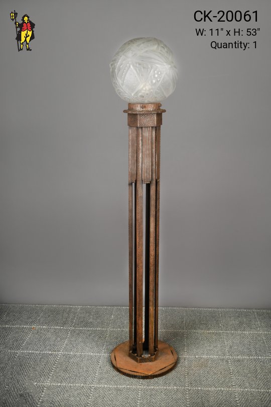 Art Deco Iron Floor Lamp w/Molded Glass Shade