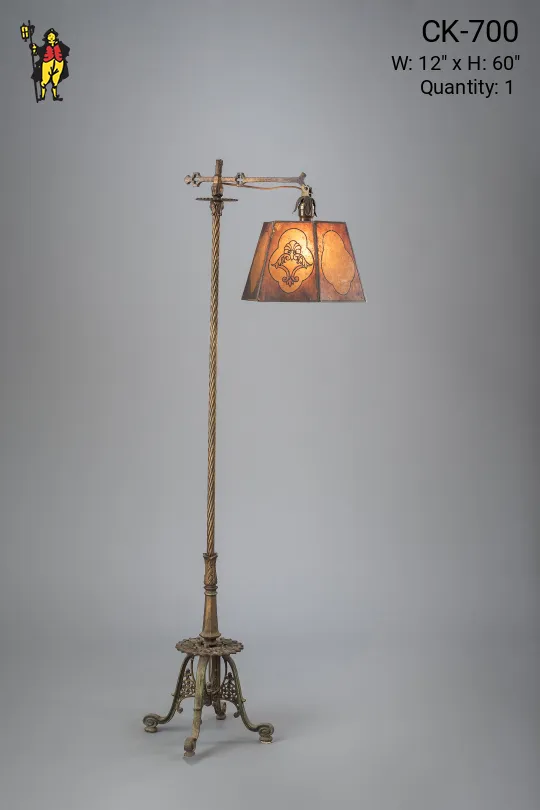 Bridge Floor Lamp w/Amber Mica Lampshade