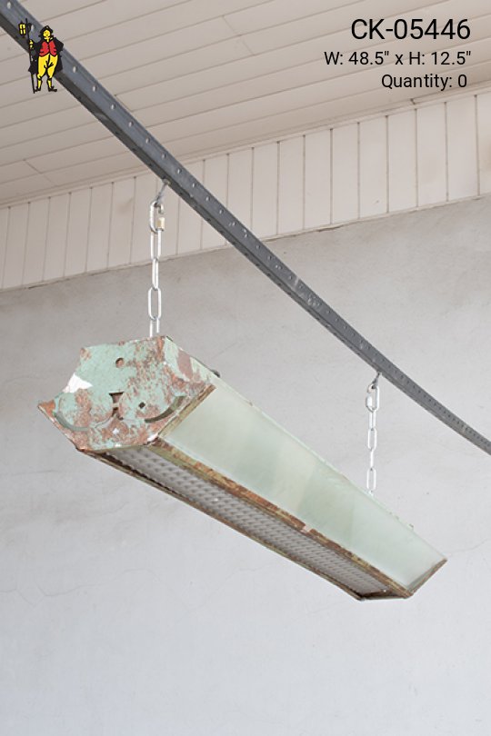 Green Distressed Art Deco Style Three Bulb w/Frosted Glass Wings & Eggcrate Reflector