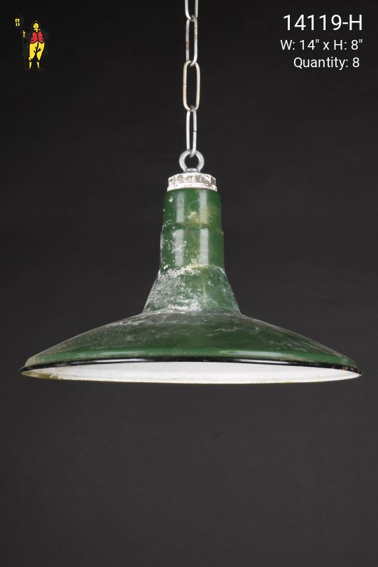 14" Distressed Green "Saucer" Porcelain Enamel Hanging RLM