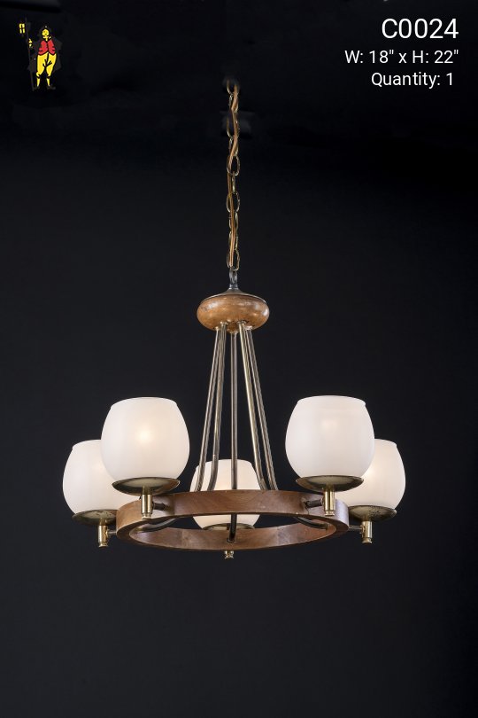 Mid-Century Chandelier With Milk Glass Shades