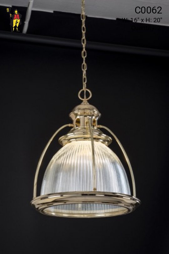 Brass & Holphane Glass Pendant