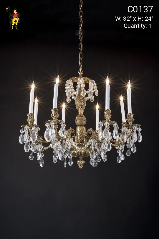 Brass & Crystal Eight Light Chandelier