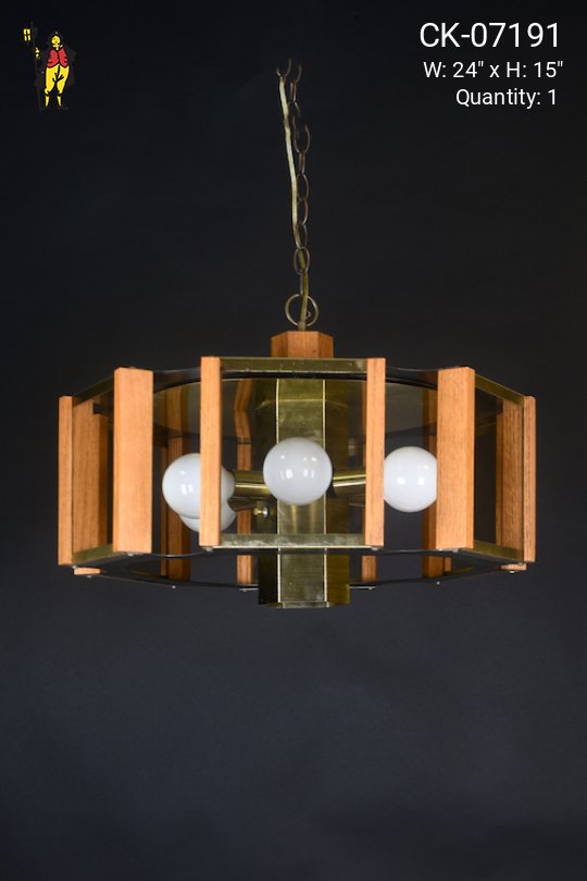 Mid-Century Wood & Glass Hanging Pendant