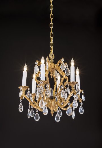 Six Light Brass & Crystal Chandelier