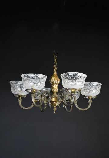 Victorian Gas Style Gothic Brass Chandelier