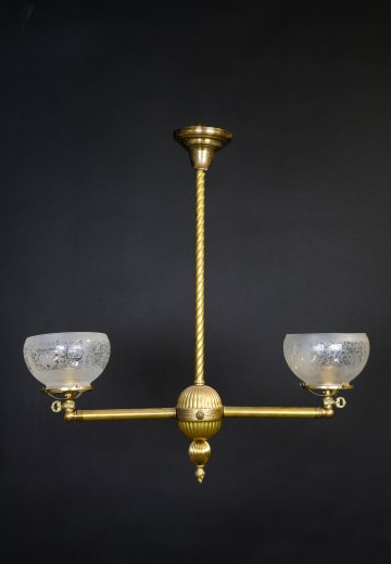 Two Light Brass Electrified Oil Chandelier