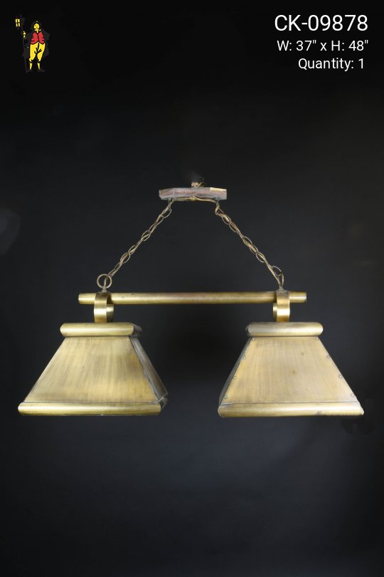 Two Light Brass Shaded Hanging Fixture