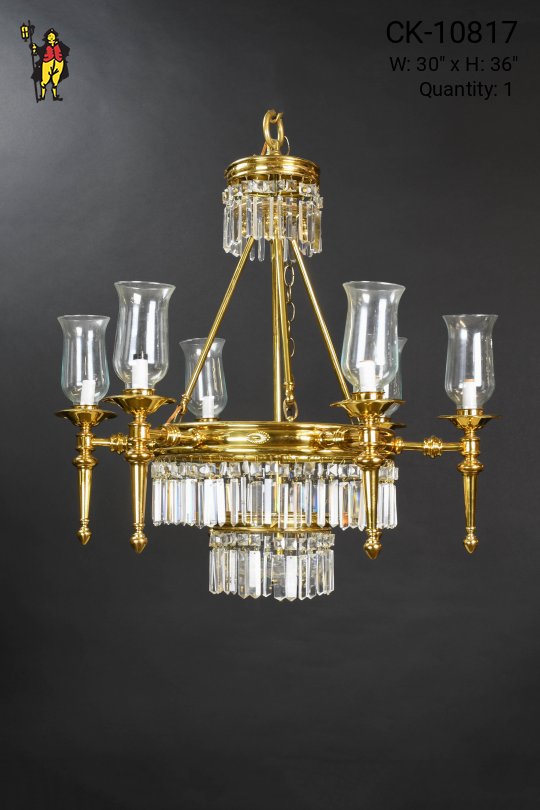 Crystal & Polished Brass Six Light Chandelier
