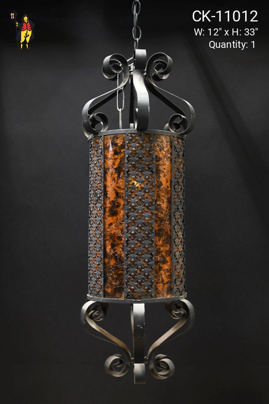 Wrought Iron Tall Hanging Lantern Pendant