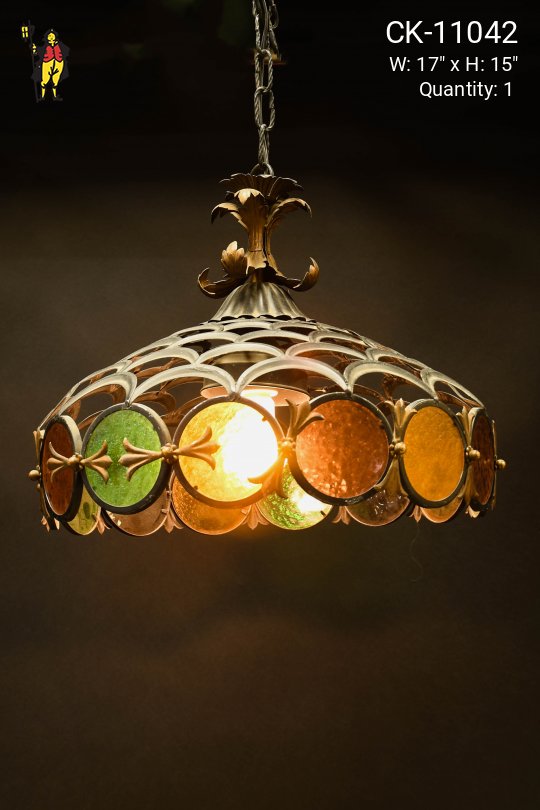 Wrought Iron & Multicolor Glass Hanging Pendant