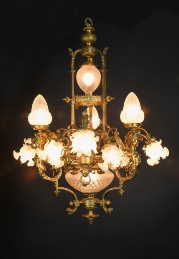 Brass Art Nouveau Chandelier