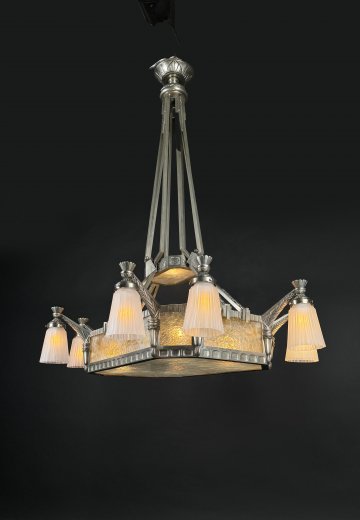 Art Deco Nickel Thirteen Light Chandelier