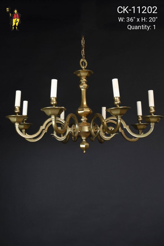 Antique Brass Art Deco Eight Light Chandelier