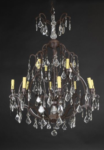 Twelve Light Crystal & Bronze Chandelier