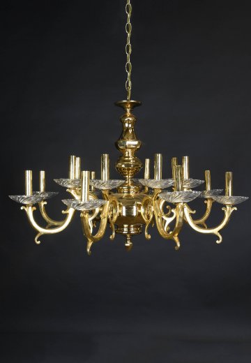 Sixteen Light Polished Brass Chandelier