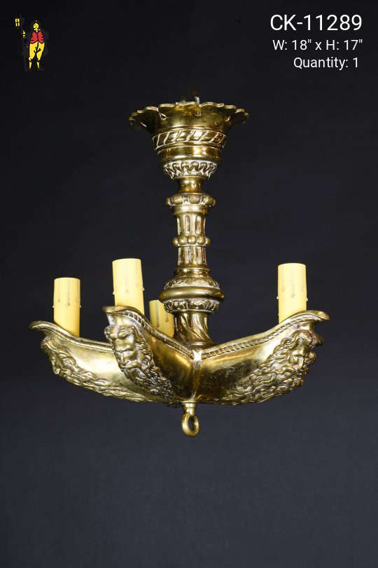 Brass Zeus Bust Five Light Chandelier