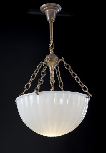 Brass & Milk Glass Inverted Bowl Pendent