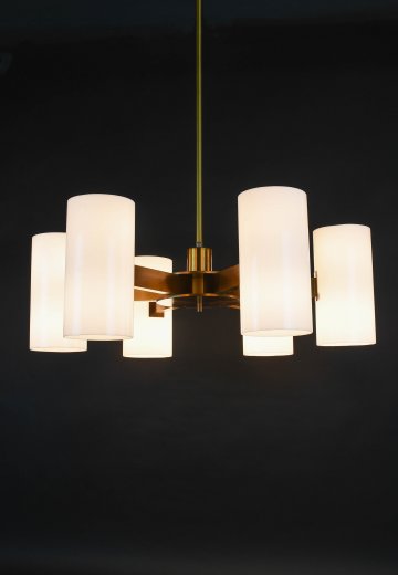 Brass Mid Century Twelve Light Chandelier