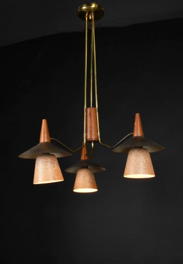 Brass & Wooden Down Light Chandelier