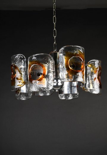 Polished Nickel & Glass Chandelier