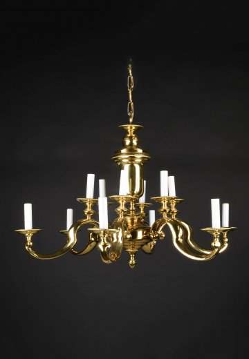 Twelve Light Polished Brass Chandelier