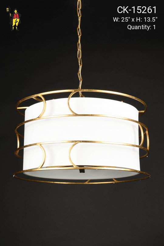 Brass & Fabric Three Light Hanging Pendant