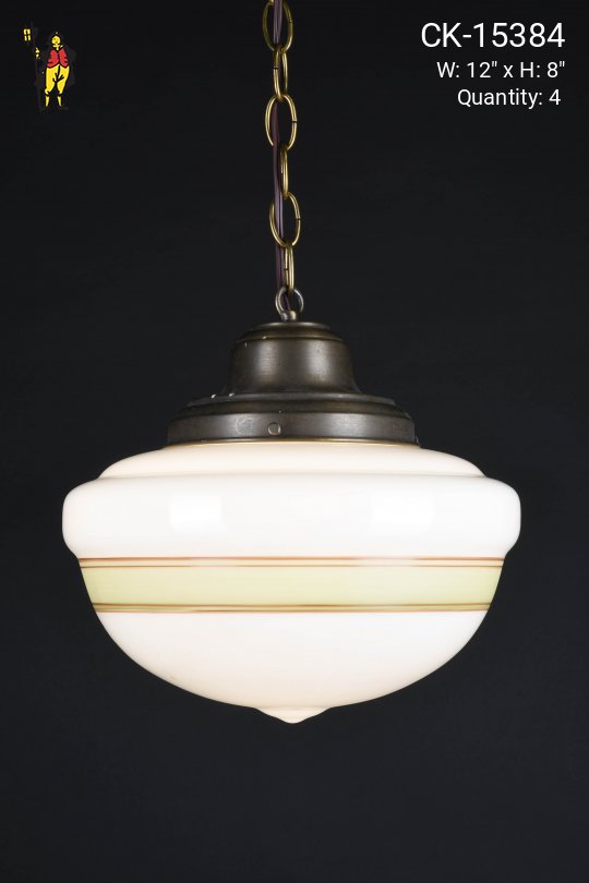 12" Green Painted Stripe Hanging Glass Globe Pendant