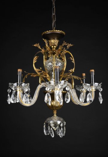 Brass & Crystal Six Light Chandelier