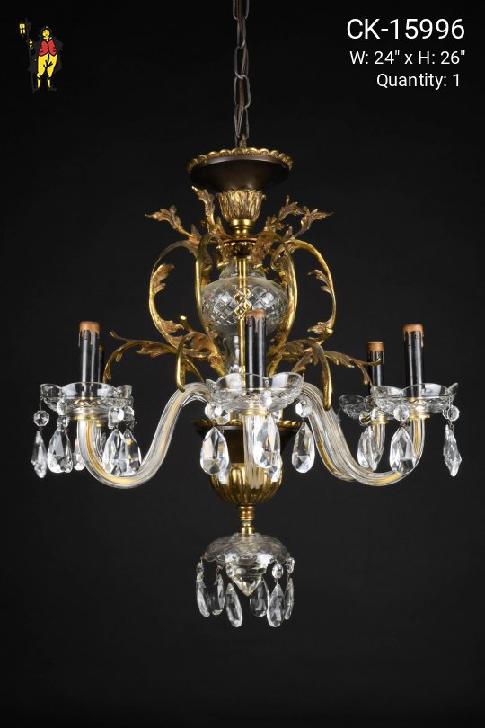 Brass & Crystal Six Light Chandelier